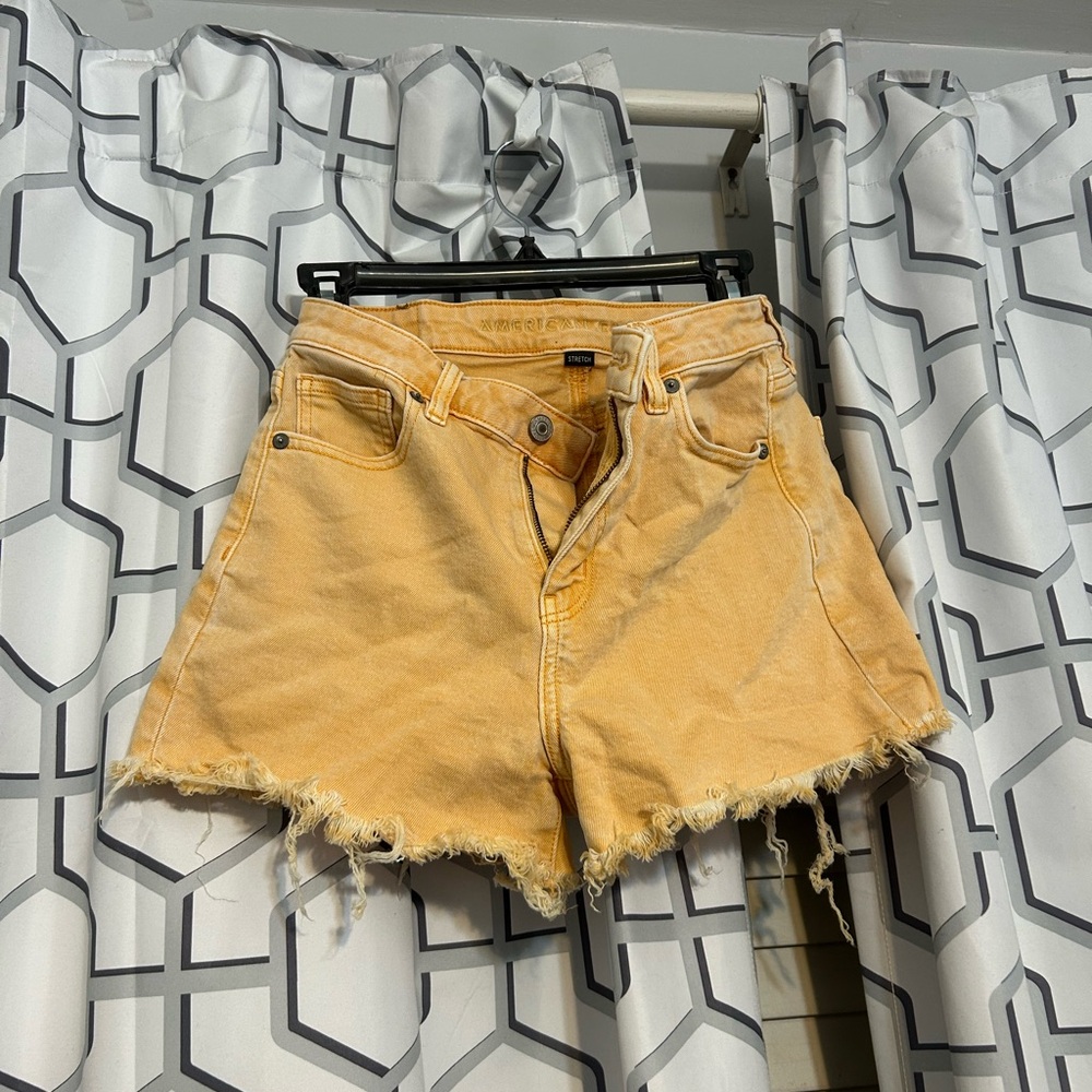 American Eagle Outfitters Yellow Frayed Jean Shorts